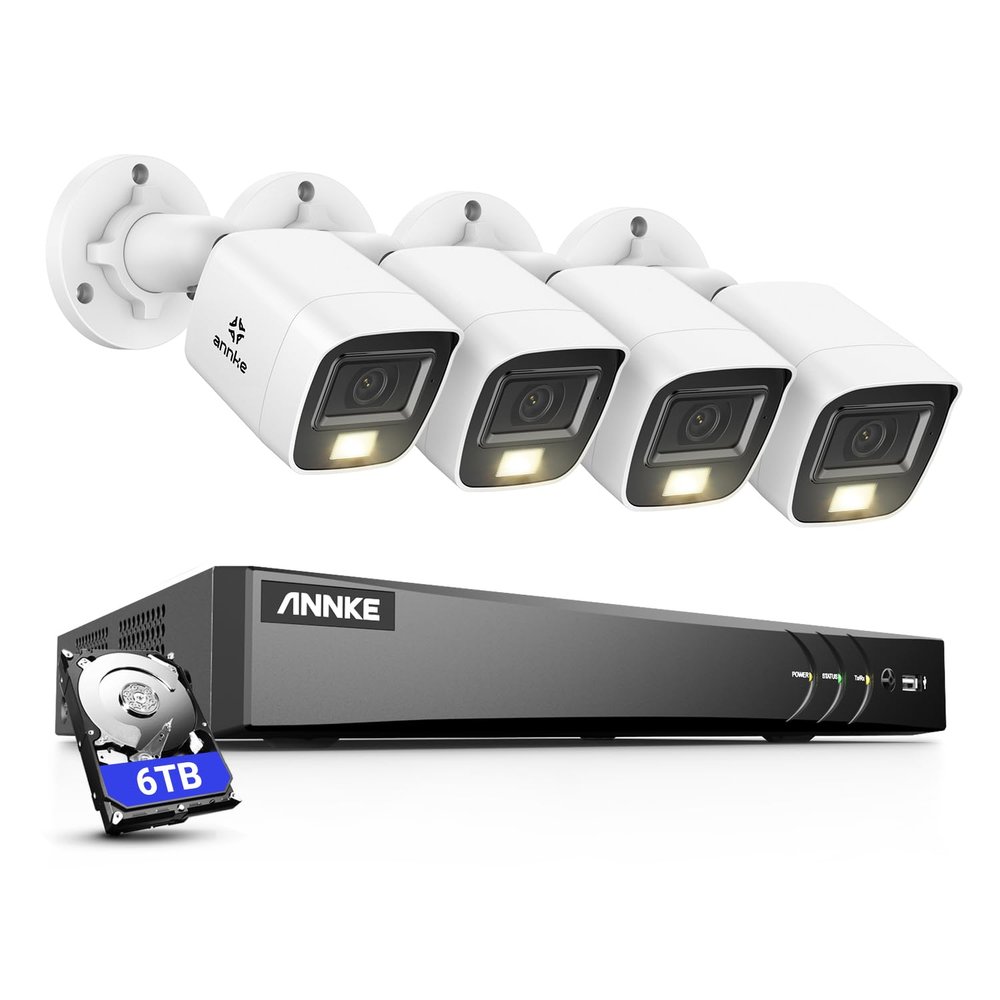 ANNKE 4K Security Camera System, 8CH 8MP AI DVR with Human & Vehicle Detection, 6TB HDD and 4 x 4K IP67 Bullet Home & Surveillance Cameras, Work with Alexa, Easy Remote View, Smart Color Night Vision