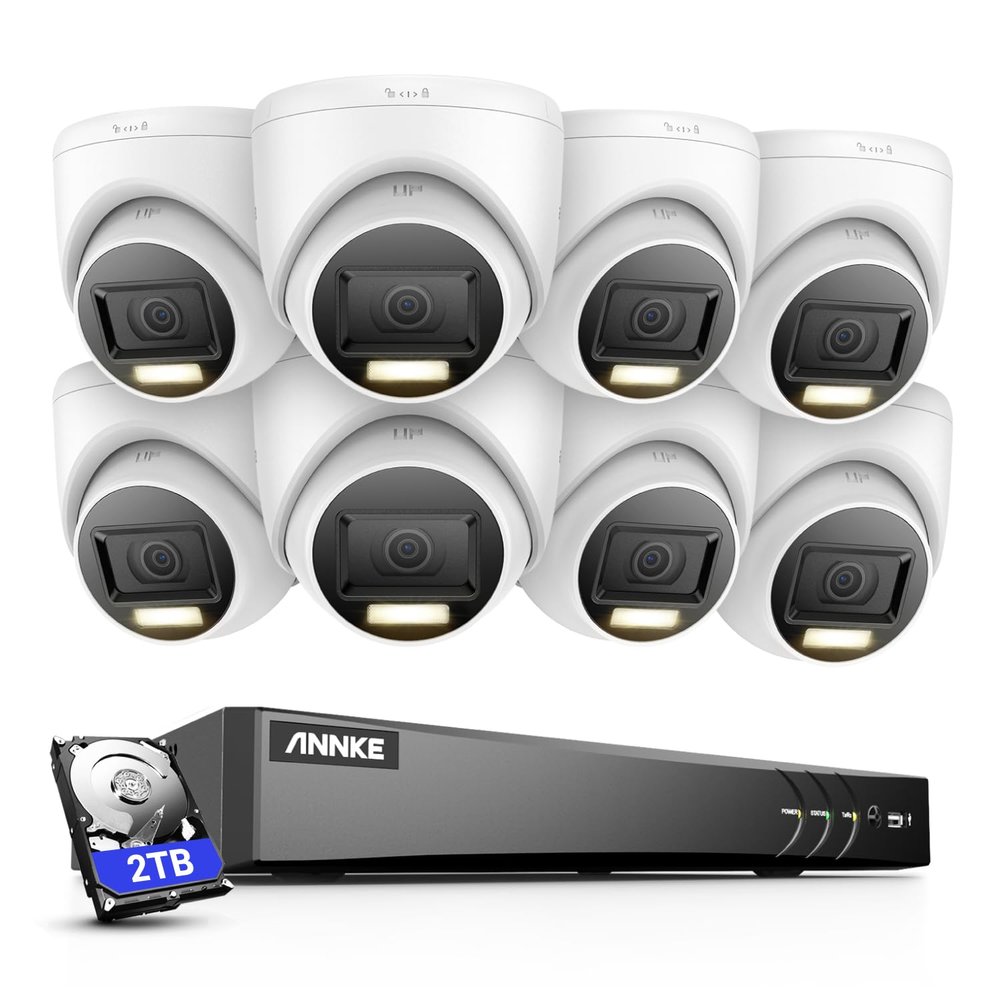 ANNKE 4K Security Camera System, 8CH 8MP AI DVR with Human & Vehicle Detection, 2TB HDD and 8 x 4K IP67 Turret Home & Surveillance Cameras, Work with Alexa, Easy Remote View, Smart Color Night Vision