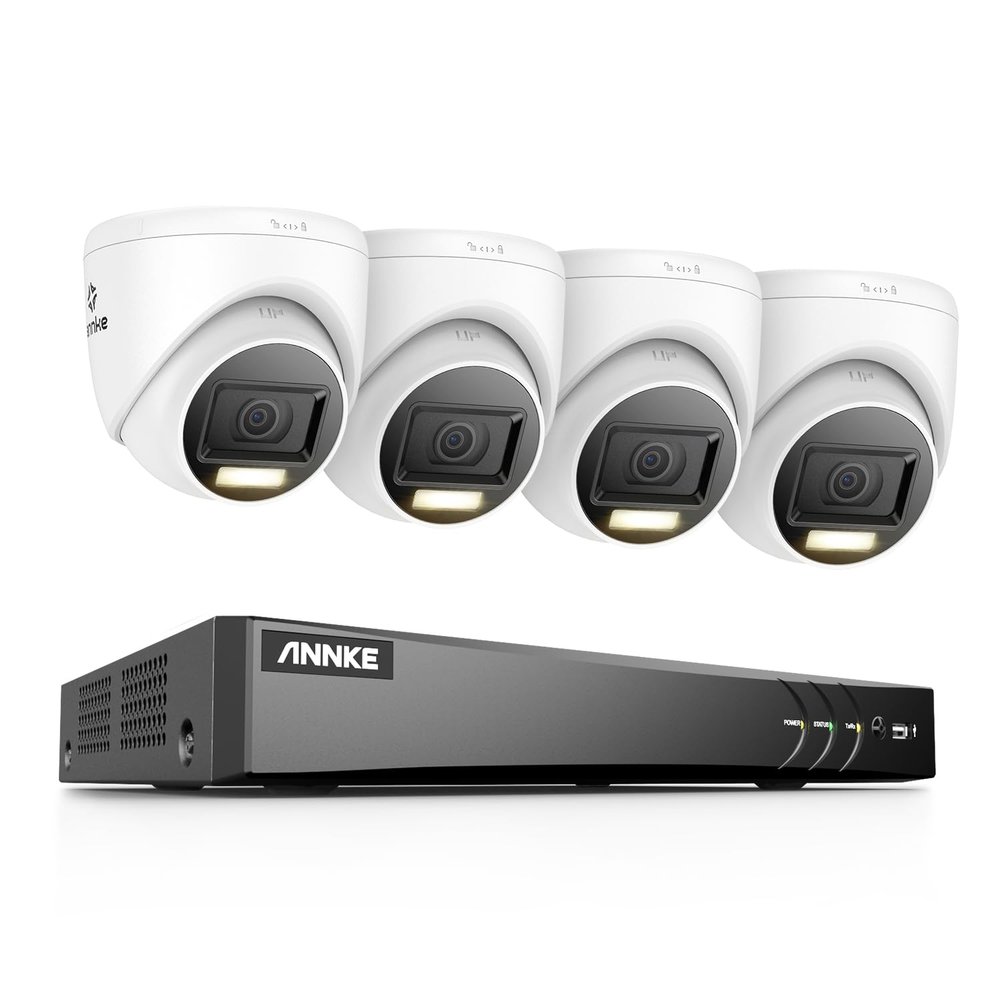 ANNKE 4K Security Camera System, 8CH 8MP AI DVR with Human & Vehicle Detection, NO HDD and 4 x 4K IP67 Turret Home & Surveillance Cameras, Work with Alexa, Easy Remote View, Smart Color Night Vision