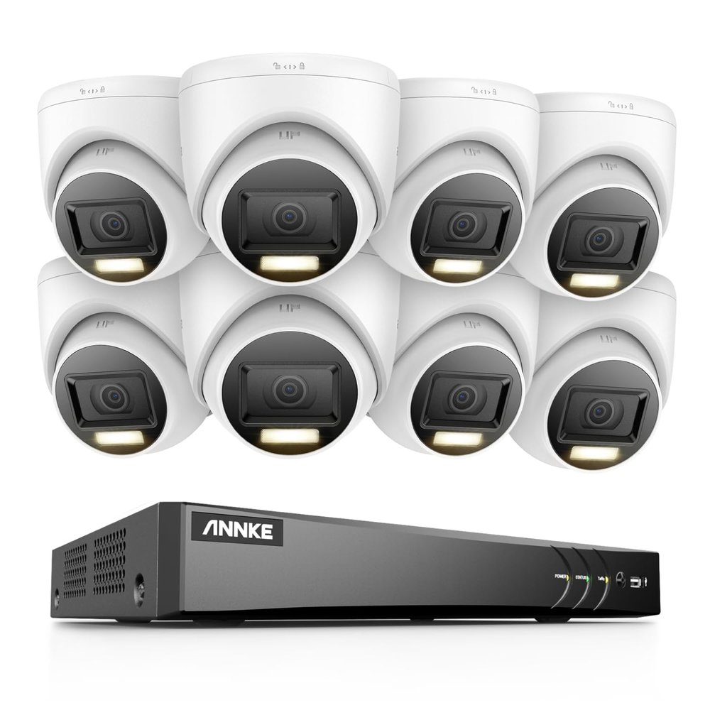 ANNKE 4K Security Camera System, 8CH 8MP AI DVR with Human & Vehicle Detection, NO HDD and 8 x 4K IP67 Turret Home & Surveillance Cameras, Work with Alexa, Easy Remote View, Smart Color Night Vision