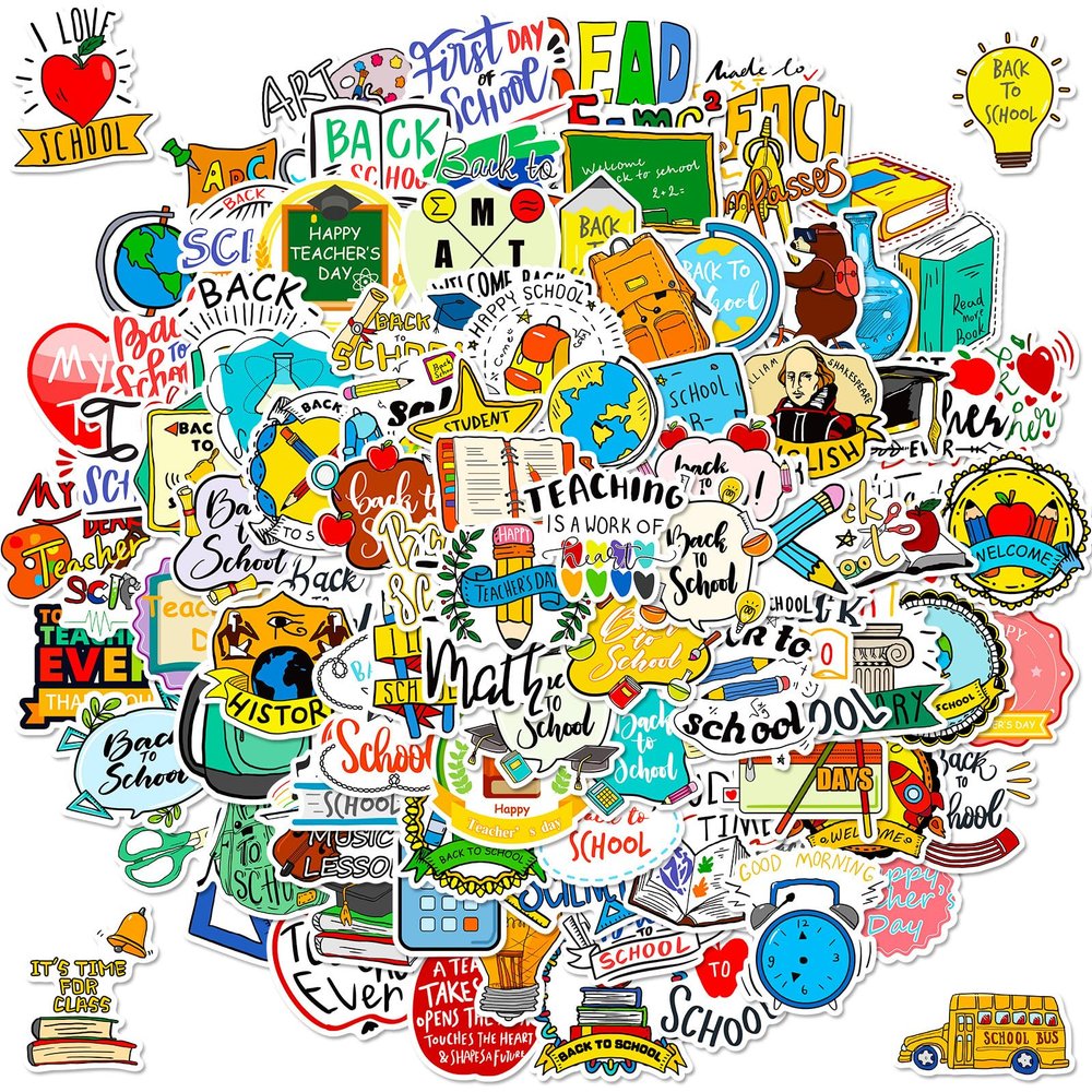 100pcs Teacher Stickers, Waterproof Vinyl Decal for Teacher Student Adult Teen Water Bottle Laptop Phone Computer Skateboard Luggage, Teachers' Day Appreciation Gifts