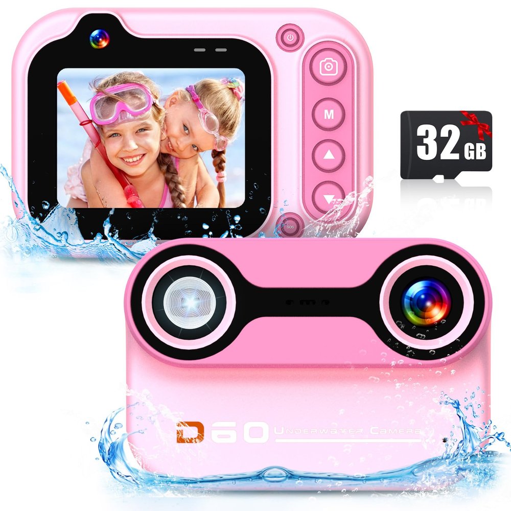Kids Waterproof Camera 1080P HD 26MP Digital Camera Underwater Camera 10FT /3M, 10X Digital Zoom Children Waterproof for Kids Boys Girls Snorkeling, Swimming, Beach, Water Park - Pink