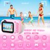 Kids Waterproof Camera 1080P HD 26MP Digital Camera Underwater Camera 10FT /3M, 10X Digital Zoom Children Waterproof for Kids Boys Girls Snorkeling, Swimming, Beach, Water Park - Pink view 2