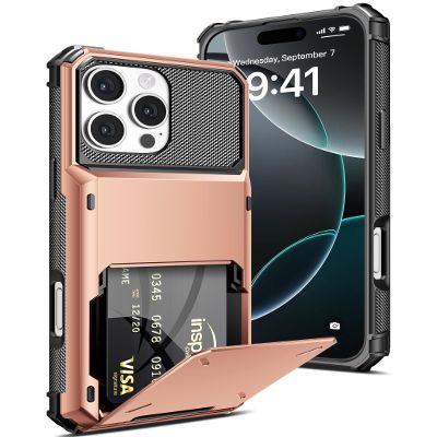 COOYA for iPhone 16 Pro Case Wallet 5 Credit Card Holder Slot Flip Cover Wallet Case Back Pocket Dual Layer Protective Hard Shell + USB C Headphones for iPhone 16 Pro