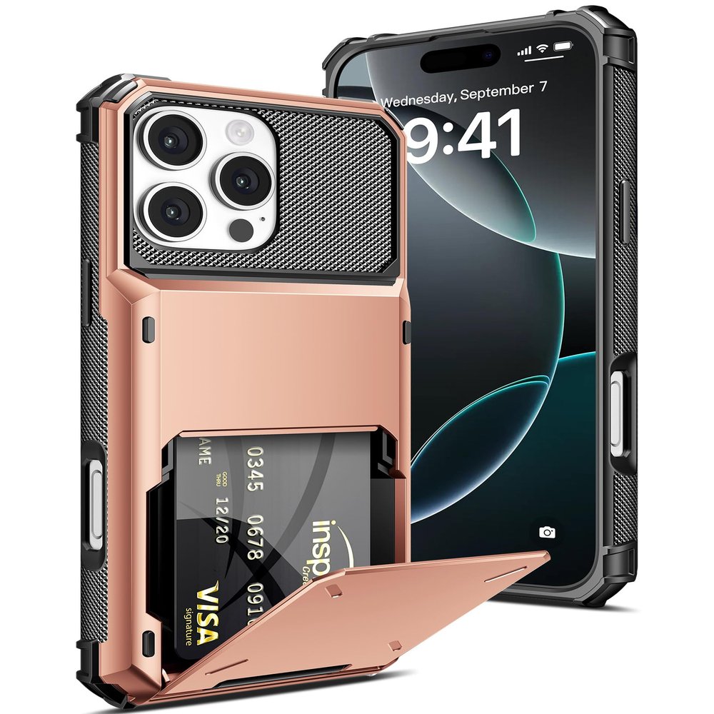 COOYA for iPhone 16 Pro Case Wallet 5 Credit Card Holder Slot Flip Cover Wallet Case Back Pocket Dual Layer Protective Hard Shell + USB C Headphones for iPhone 16 Pro
