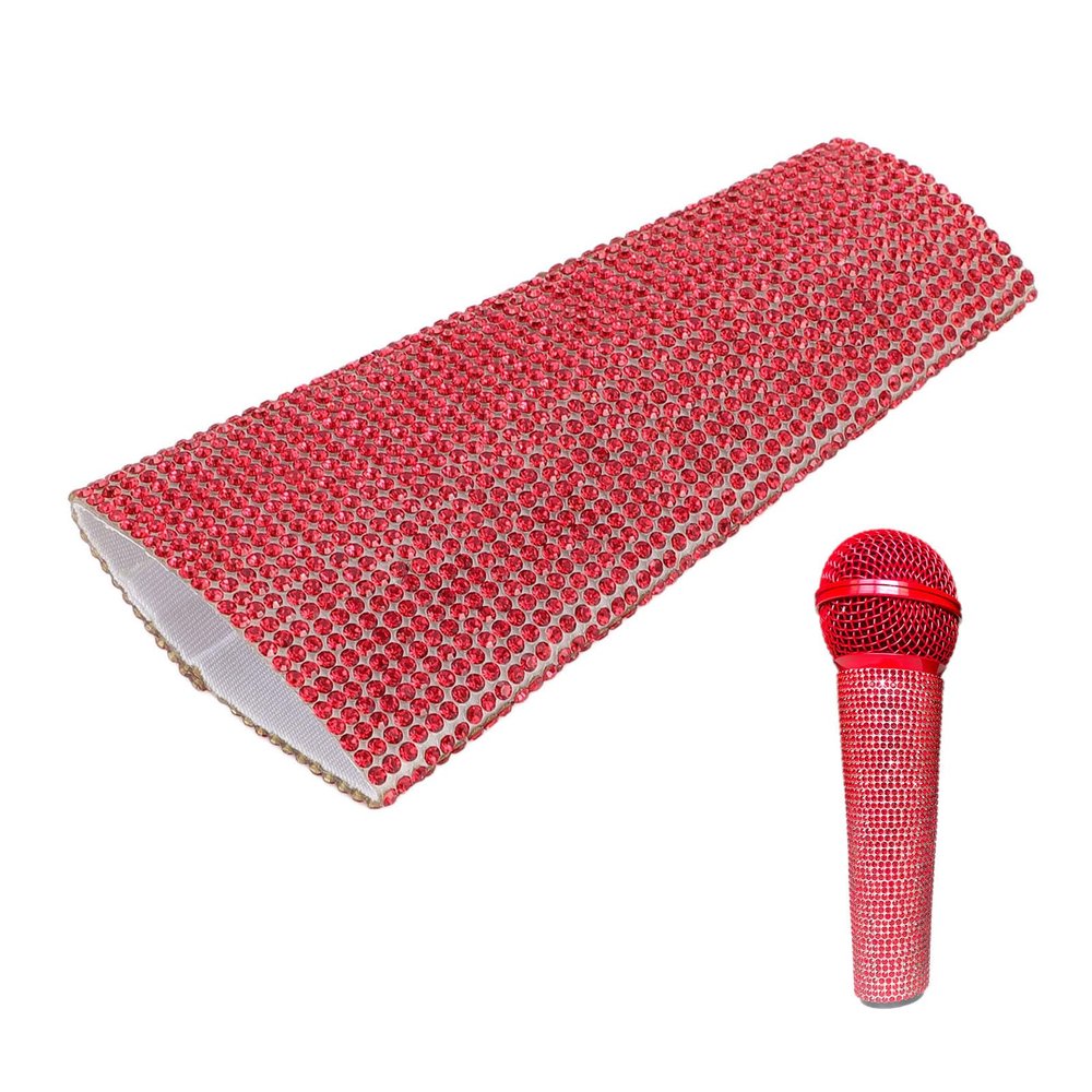 Mic Handle Sleeve, Microphone Sleeve for Party & TV Show, with Sparkly Bling Rhinestones, for Shure SM58 Microphone Accessories (Red)
