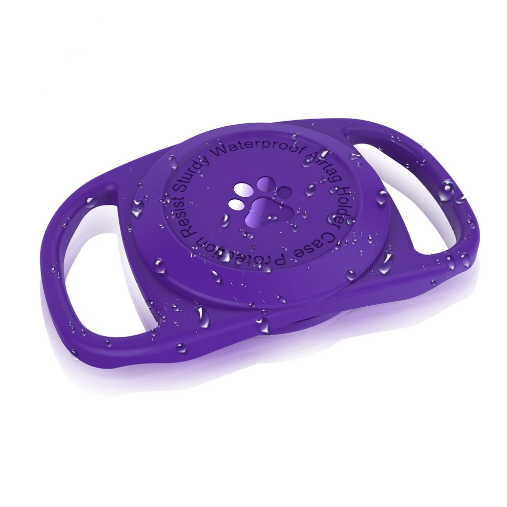 Air-tag Dog Collar Holder, [1 Pack] Waterproof Protective Case for Apple Air-Tag, Durable & Lightweight with Full-Body Protection, Soft Silicone, Darkpurple