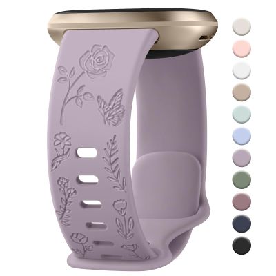 AK Floral Engraved Band Compatible with Fitbit Sense 2 / Sense Bands/Fitbit Versa 4 / Versa 3 Bands Women Men, Soft Sport Replacement Wristbands for Fitbit Sense 2 / Sense/Versa 4 / Versa 3 Smart Watch (Light Purple)