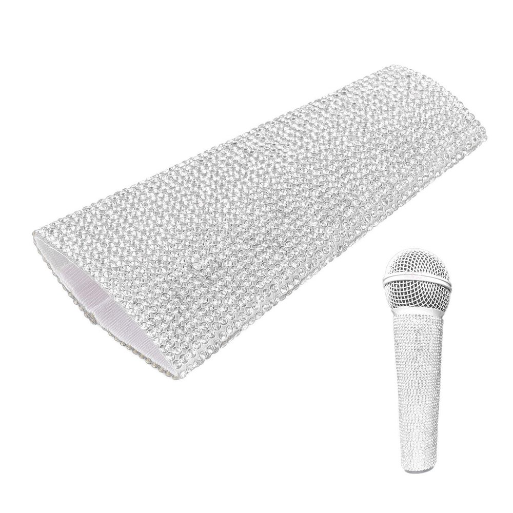 Gugxiom Mic Handle Sleeve, Microphone Sleeve for Party & TV Show, with Sparkly Bling Rhinestones, for Microphone Accessories (Silver)