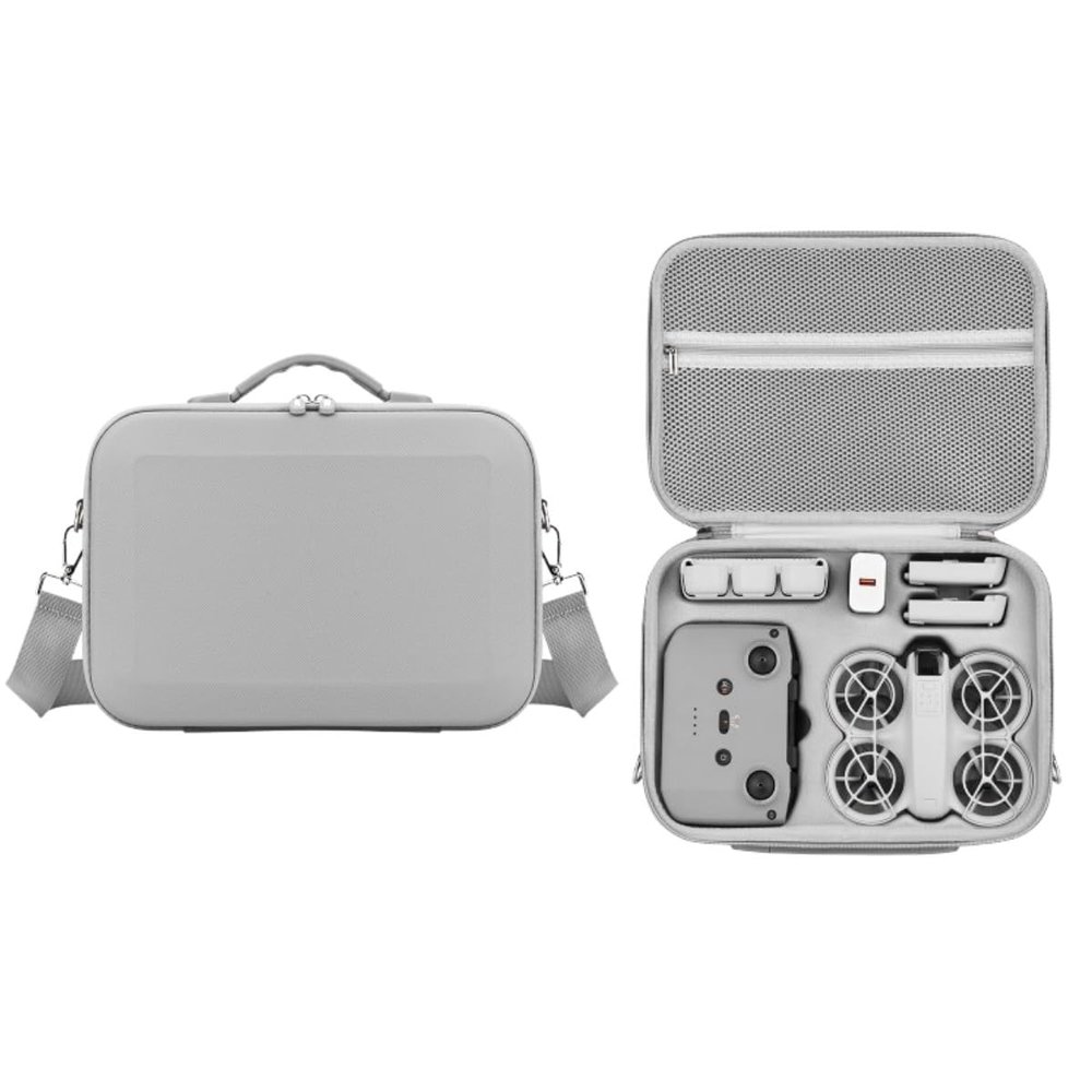 Drone Carrying Case for DJI Neo Portable Storage Bag Crossbody Bag Suitcase Large Capacity Travel Handbag Anti-Scratch Anti-drop Protective Case With Shoulder Strap Accessories (Grey PU)