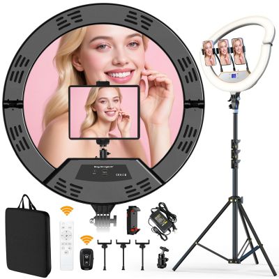 18" Foldable Ring Light, Big Ring Light for iPhone/iPad with 71" Tripod/LCD Display/Wireless Remote, Adjustable 2600K-6500K Color Temperature, for YouTube Facebook Live TikTok Video Recording Vlog