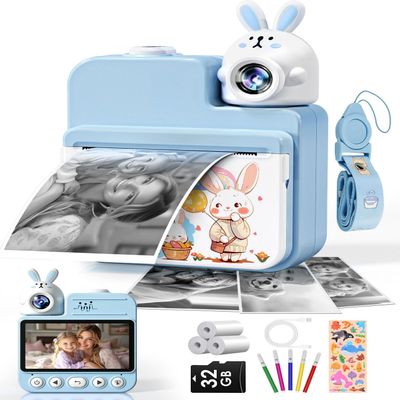 Kids Camera Instant Print Toys, Christmas Birthday Gifts for Girls Boys, 3.0 Autofocus Kids Digital Camera Toddler Camera for 3 4 5 6 7 8 9 10 11 12 Year Old Girl Boy with 32GB TF Card (Sky Blue)