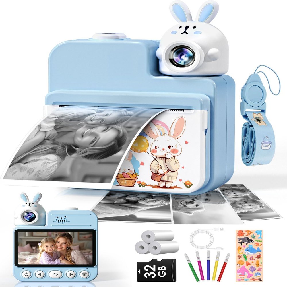 Kids Camera Instant Print Toys, Christmas Birthday Gifts for Girls Boys, 3.0 Autofocus Kids Digital Camera Toddler Camera for 3 4 5 6 7 8 9 10 11 12 Year Old Girl Boy with 32GB TF Card (Sky Blue)