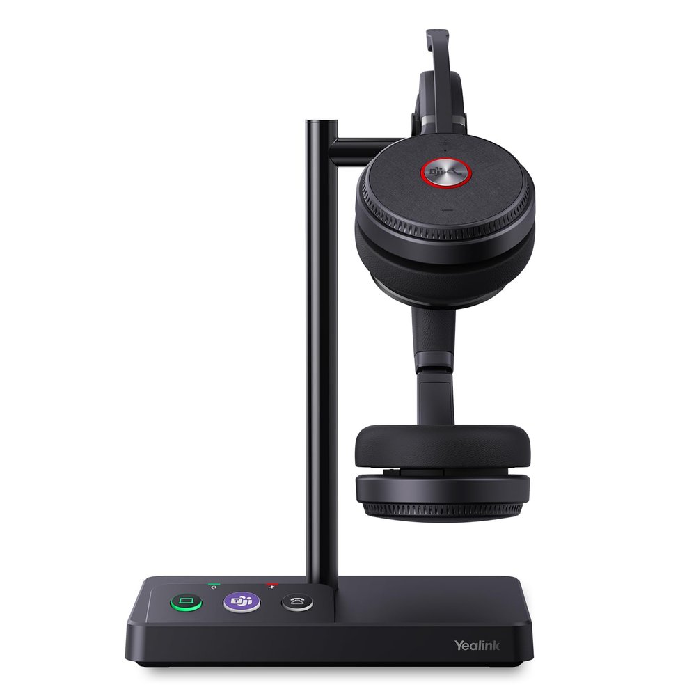 Yealink WH62 DECT Wireless Headset with DECT Base,525 Feet Range Teams/UC Zoom Certified Work Dual Ear Headset for Desk Phone and PC,Telephone Headset with Noise Cancelling Mic,Ringer,14 H Talk Time