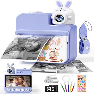 Kids Camera Instant Print Toys, Christmas Birthday Gifts for Girls Boys, 3.0 Autofocus Kids Digital Camera Toddler Camera for 3 4 5 6 7 8 9 10 11 12 Year Old Girl Boy with 32GB TF Card (Purple)