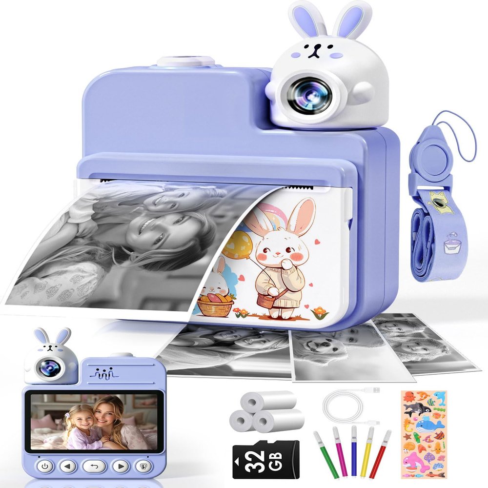 Kids Camera Instant Print Toys, Christmas Birthday Gifts for Girls Boys, 3.0 Autofocus Kids Digital Camera Toddler Camera for 3 4 5 6 7 8 9 10 11 12 Year Old Girl Boy with 32GB TF Card (Purple)
