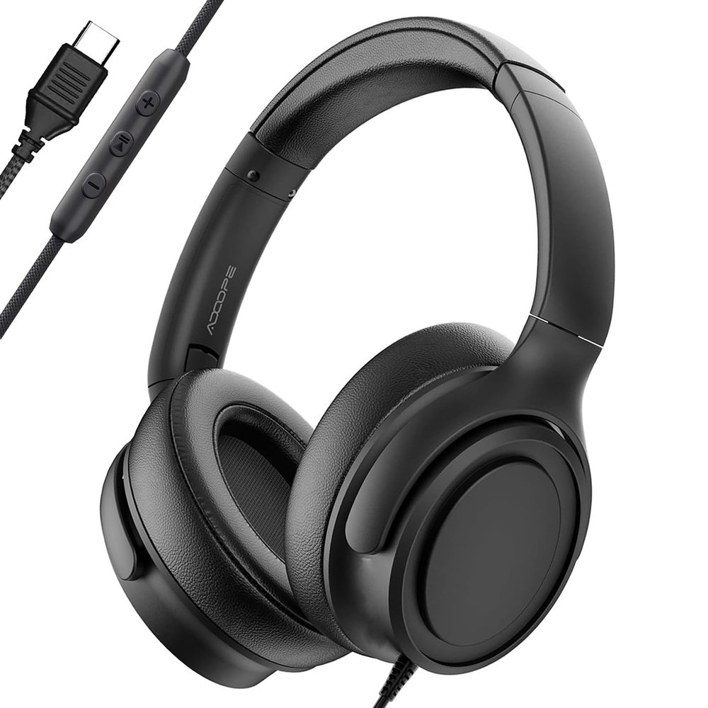 ADOOPE Wired Over-Ear Headphones with USB C Connector, Hi-Fi Stereo Sound, Noise-Isolating Ear Cups, Comfortable Fit for USB C Devices (No Bag, Black)