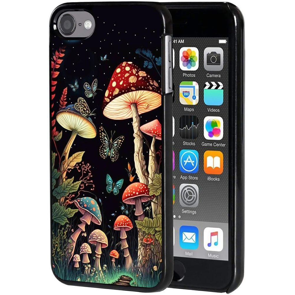 AIRWEE Slim Back Cover Hard Plastic Protector Case for Apple iPod Touch 5th/6th/7th Generation - Mushroom Moon Flower Pattern