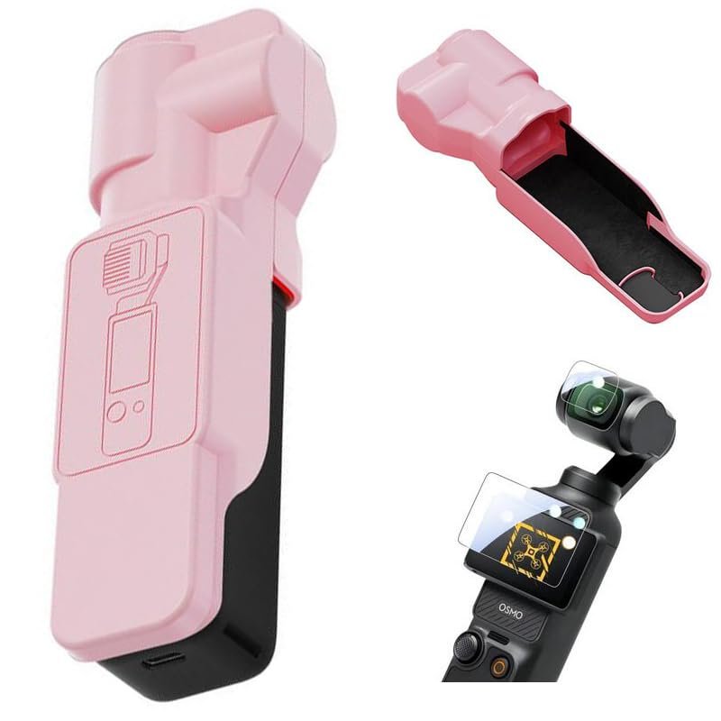 Coyktonty Gimbal Protective Cover for DJI Osmo Pocket 3 PC Protective Cover, With Lens Screen Protector,Flip Top Design,Total Protection (Pink)