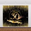 10x7ft Vinyl Happy 30th Birthday Backdrops for Photoshoot Black Gold Birthday Photography Backdrop Golden Ribbon Glitter Dots Photo Backdrop 30th Birthday Party Background Decorations Props view 1