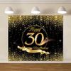 10x7ft Vinyl Happy 30th Birthday Backdrops for Photoshoot Black Gold Birthday Photography Backdrop Golden Ribbon Glitter Dots Photo Backdrop 30th Birthday Party Background Decorations Props view 2