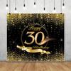 10x7ft Vinyl Happy 30th Birthday Backdrops for Photoshoot Black Gold Birthday Photography Backdrop Golden Ribbon Glitter Dots Photo Backdrop 30th Birthday Party Background Decorations Props view 4