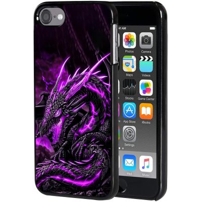 AIRWEE Slim Back Cover Hard Plastic Protector Case for iPod Touch 5/6/7 Generation, Black Purple Dragon