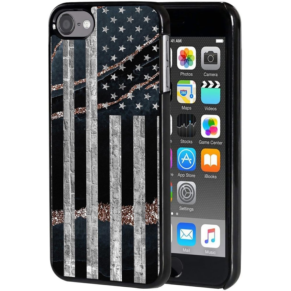for iPod Touch 7 Case,Touch 6/5 Case,AIRWEE Slim Back Cover Hard Plastic Protector Case for Apple iPod Touch 5th/6th/7th Generation for Women Girl Men, Black Gold Flag