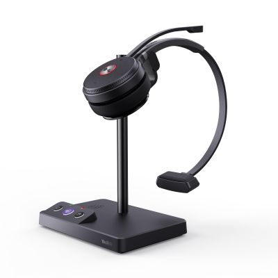Yealink WH62 Mono Teams DECT Wireless Headset with Base,525 Ft Long Range Work Single Ear Headphones for Desk Phone and PC,Telephone Headset with Noise Cancelling Mic,Ringer,13H Talk Time