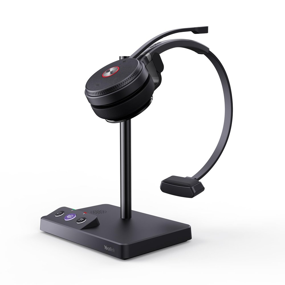Yealink WH62 Mono Teams DECT Wireless Headset with Base,525 Ft Long Range Work Single Ear Headphones for Desk Phone and PC,Telephone Headset with Noise Cancelling Mic,Ringer,13H Talk Time