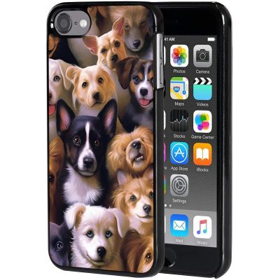 for iPod Touch 7 Case,Touch 6/5 Case,AIRWEE Slim Back Cover Hard Plastic Protector Case for Apple iPod Touch 5th/6th/7th Generation for Women Girl Men, Dogs Happy Painting