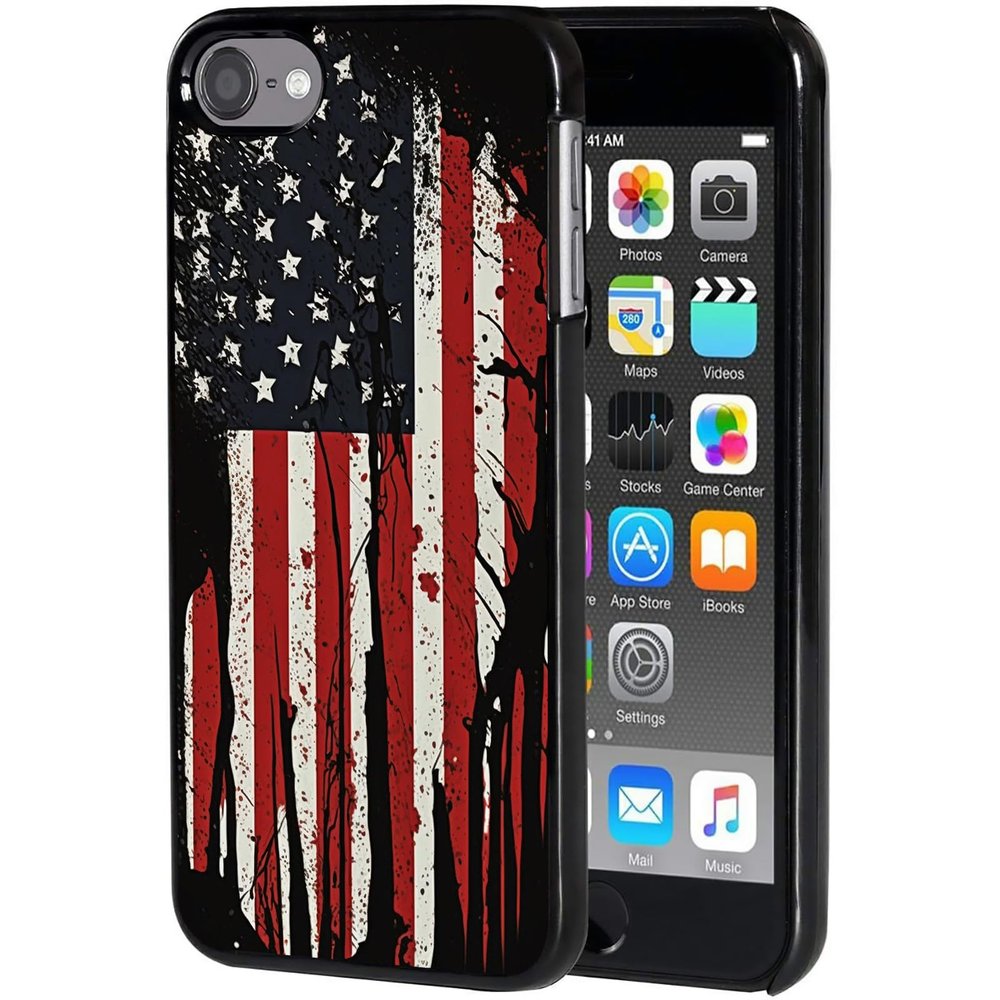 for iPod Touch 7 Case,Touch 6/5 Case,AIRWEE Slim Back Cover Hard Plastic Protector Case for Apple iPod Touch 5th/6th/7th Generation for Women Girl Men, American Flag