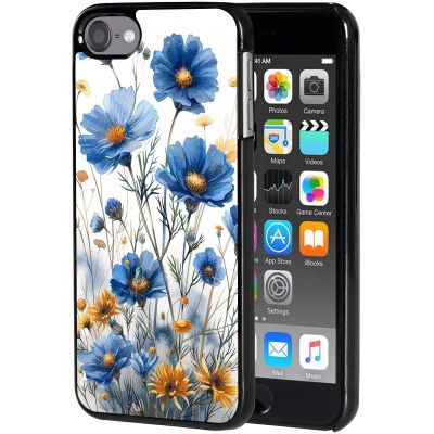 AIRWEE Slim Back Cover Hard Plastic Protector Case for Apple iPod Touch 5th/6th/7th Generation for Women Girl Men, Blue Wildflower