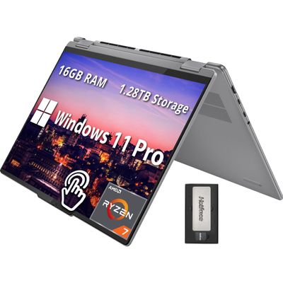 Lenovo Yoga 7 16" WUXGA 2-in-1 Touchscreen Laptop, AMD Ryzen 7 8840HS, 16GB LPDDR5X, 1.28TB Storage (1TB SSD+288GB Docking Station Set), Backlit Keyboard, Fingerprint Reader, Win 11 Pro, Artic Grey