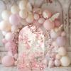 Aerdce Spring Pink Floral Arch Backdrop Cover Castle Theme Stretchy Arched Stands Covers for Princess Birthday Party Fairy Tale and Fantasy Events Decoration(Only Cover) view 4
