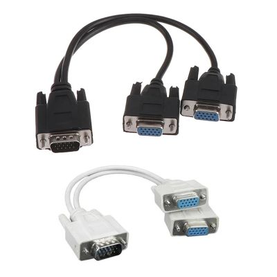 1pc 15Pin Male to 2 Svga Female Adapter Splitter Video Monitor Cable Black Random Color