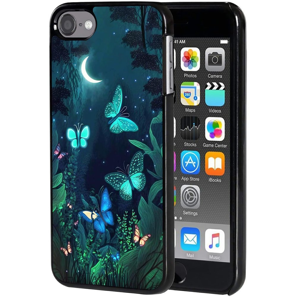 for iPod Touch 7 Case,Touch 6/5 Case,AIRWEE Slim Back Cover Hard Plastic Protector Case for Apple iPod Touch 5th/6th/7th Generation for Women Girl Men, Moon Butterfly
