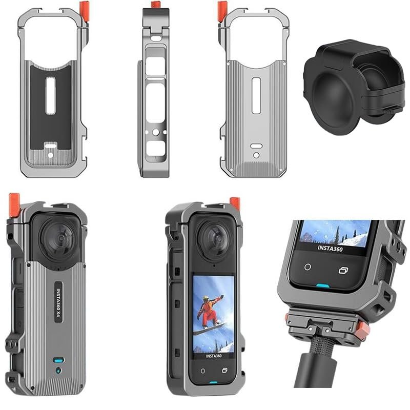 Coyktonty Cage for Insta360 X4, Aluminum Alloy Quick-Release Protective Frame with Lens Protection Cover,Super Expandable 1/4 Threaded Hole with Dual Cold Shoe Mount, can be Connected to a Tripod