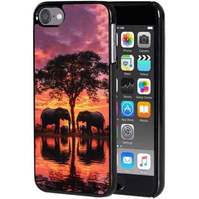 for iPod Touch 7 Case,Touch 6/5 Case,AIRWEE Slim Back Cover Hard Plastic Protector Case for Apple iPod Touch 5th/6th/7th Generation for Women Girl Men, Sunset Elephant
