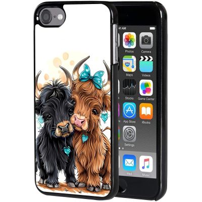 AIRWEE Case for iPod Touch 5th/6th/7th Generation, Slim Fit Shockproof & Lightweight Durable Cover for Apple iPod Touch, Drop Protection Hard PC Shell for Women Girls Men, Cute Highland Cows