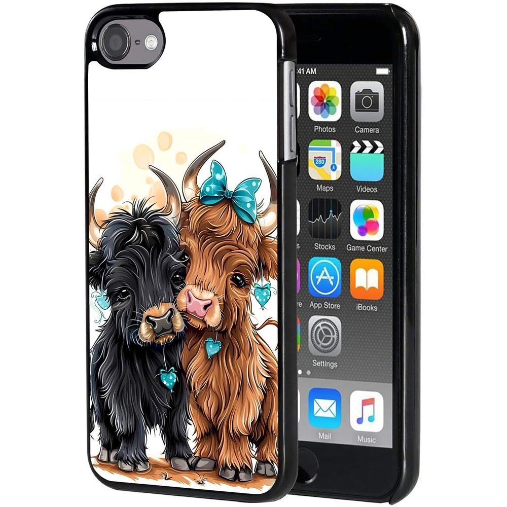 AIRWEE Case for iPod Touch 5th/6th/7th Generation, Slim Fit Shockproof & Lightweight Durable Cover for Apple iPod Touch, Drop Protection Hard PC Shell for Women Girls Men, Cute Highland Cows