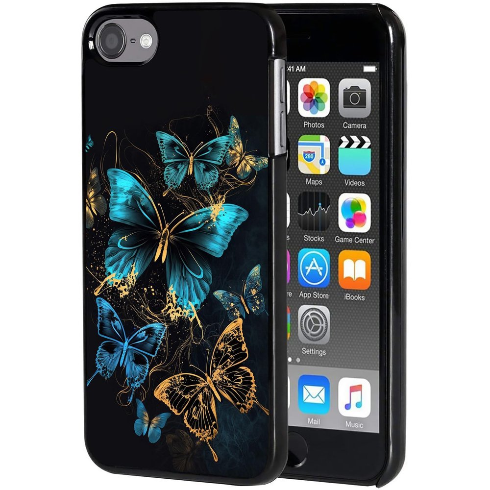 for iPod Touch 7 Case,Touch 6/5 Case,AIRWEE Slim Back Cover Hard Plastic Protector Case for Apple iPod Touch 5th/6th/7th Generation for Women Girl Men, Blue Butterfly
