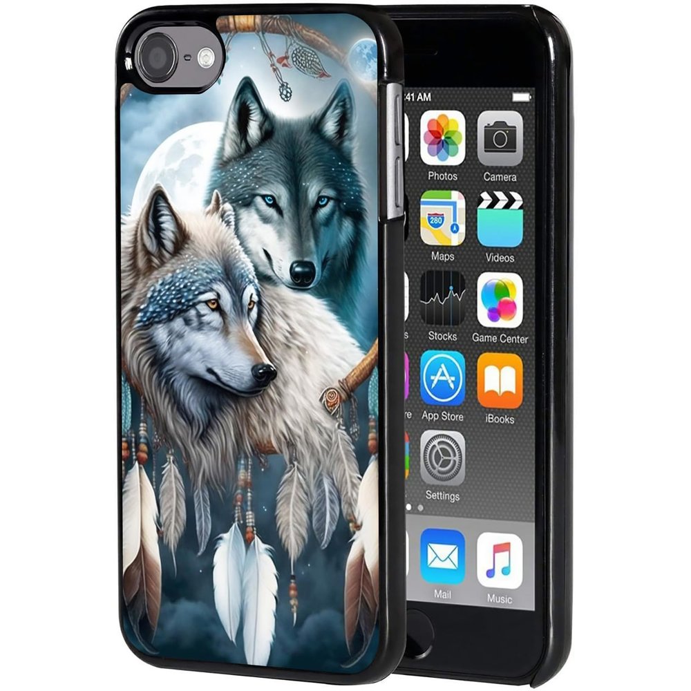 for iPod Touch 7 Case,Touch 6/5 Case,AIRWEE Slim Back Cover Hard Plastic Protector Case for Apple iPod Touch 5th/6th/7th Generation for Women Girl Men, Wolf Lover