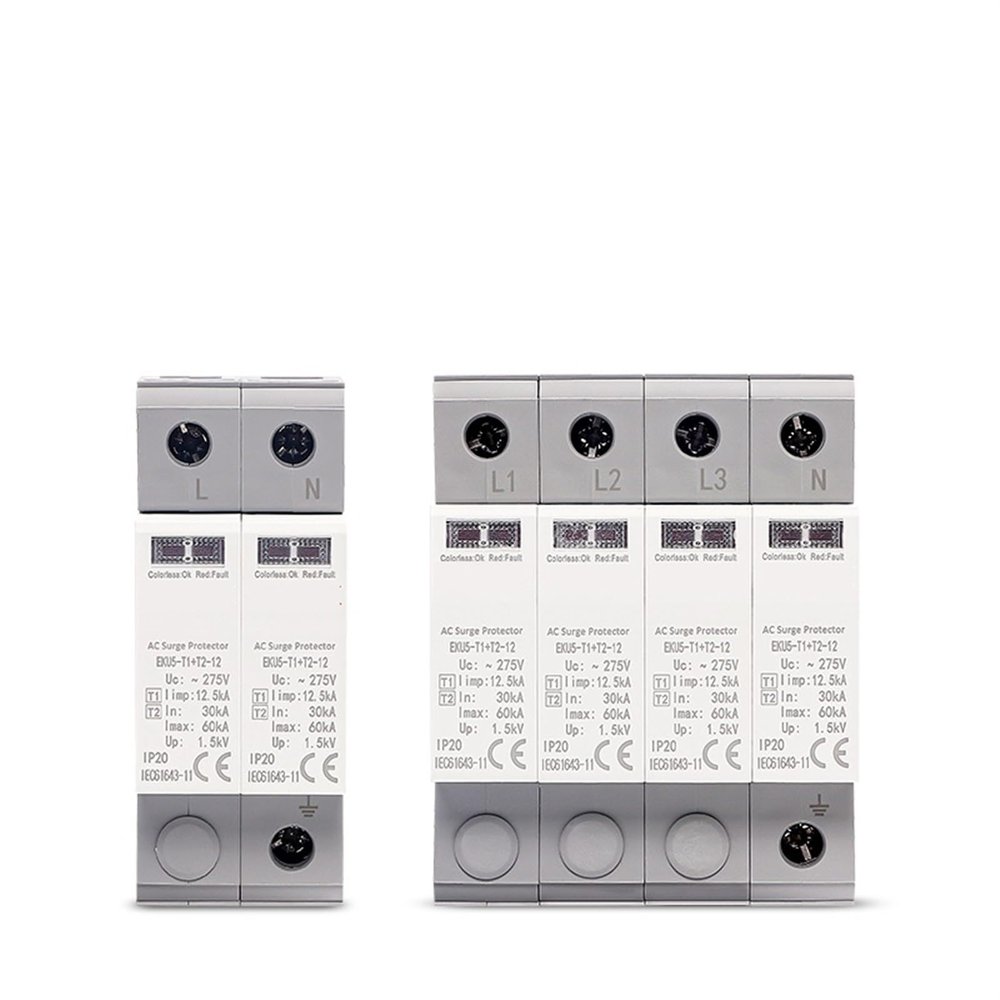 SPD AC House Surge Protective Device 275V Protector Arrester Protection Type T1+T2 2P 4P 20KA~40KA 1P+N 3P+N EKU5 1Pcs((T1 T2) 4P 275V)