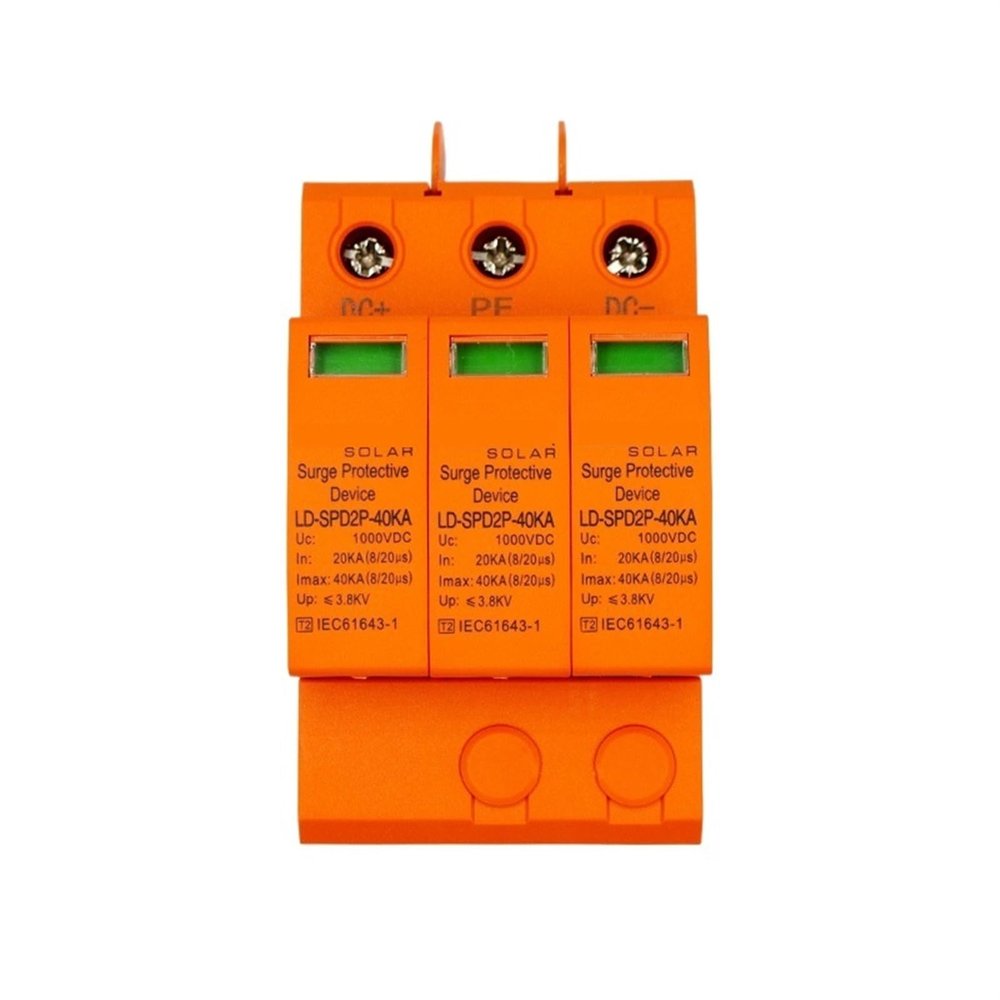 DC Surge Protector PV SPD 500V 1000V Used 20KA 40KA SPD 2 Poles 3P with PE Wind Generator 1Pcs(2P,1000VDC)