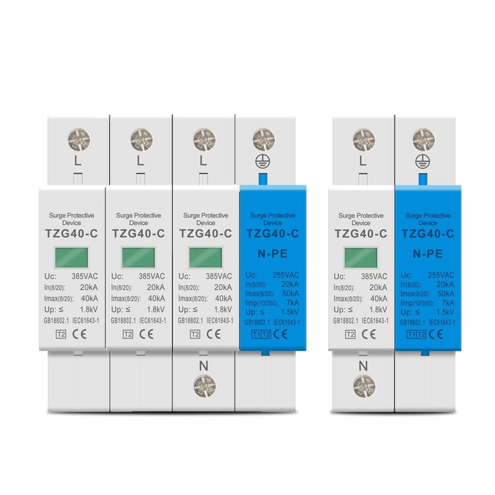 AC SPD Din Rail 1P+NPE 3P+NPE 50KA T1 T2 385V 255V House Holde Surge Protector Protective Low-Voltage Arrester Device 1Pcs(1P NPE,385V)