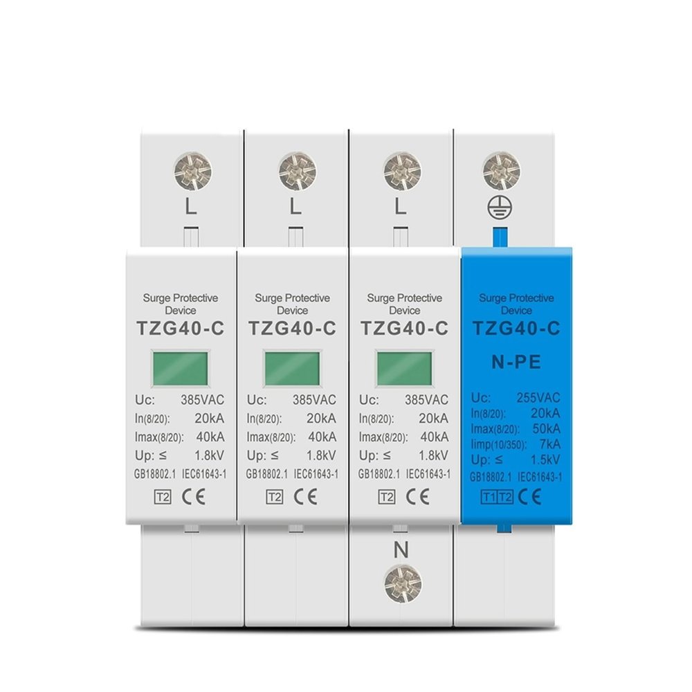 AC SPD 3P+NPE 50KA T1 T2 385V 255V House Surge Protector Protective Low-Voltage Arrester Device 1Pcs(275V)