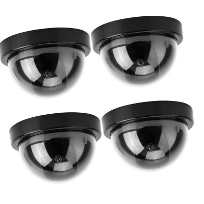 LED Fake Camera Hemispherical Camera 4 Pieces Simulation Camera, Fake Dome Camera Fake Camera, for Supermarkets, Hotels (Black)