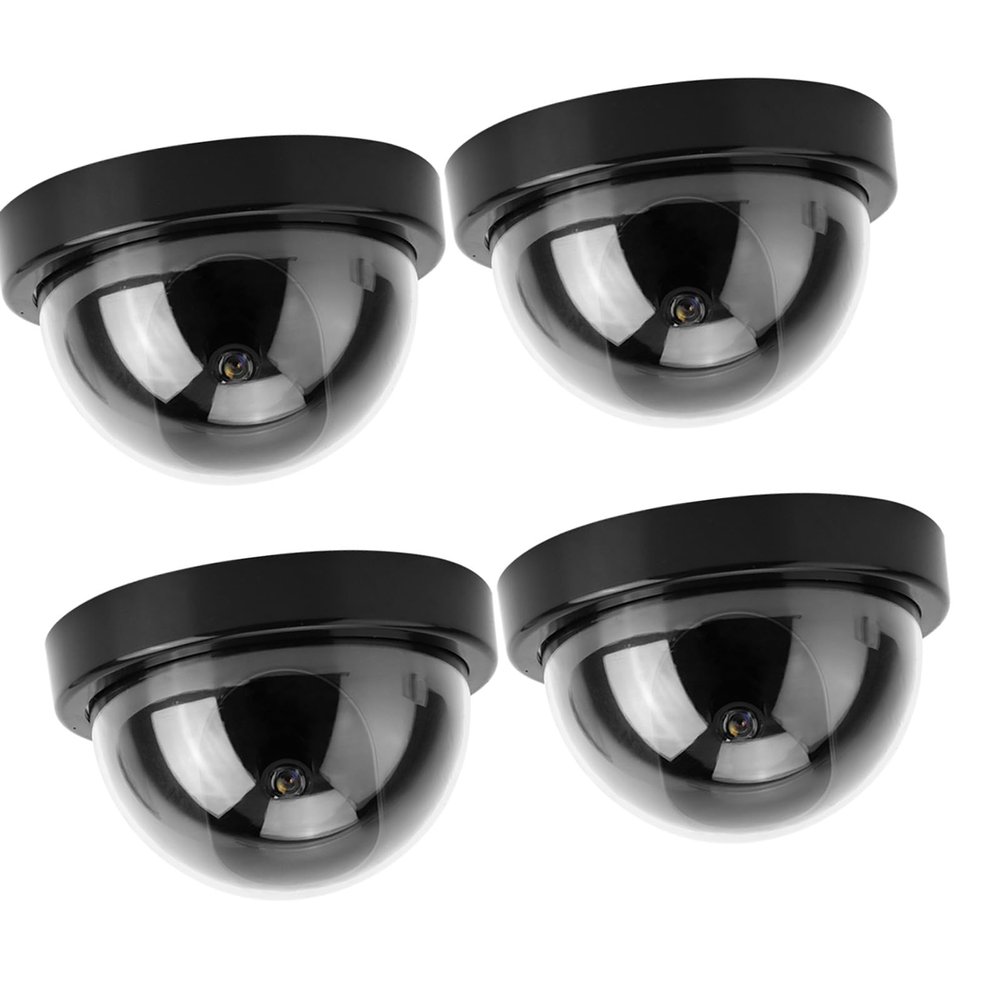 LED Fake Camera Hemispherical Camera 4 Pieces Simulation Camera, Fake Dome Camera Fake Camera, for Supermarkets, Hotels (Black)