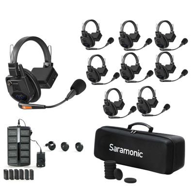 Saramonic WiTalk9-8S 8-Person 1.9GHz Full-Duplex Wireless Intercom System with 500m Range, expandable to 30 Users, 16 Batteries, 10-Bay Charger & Case